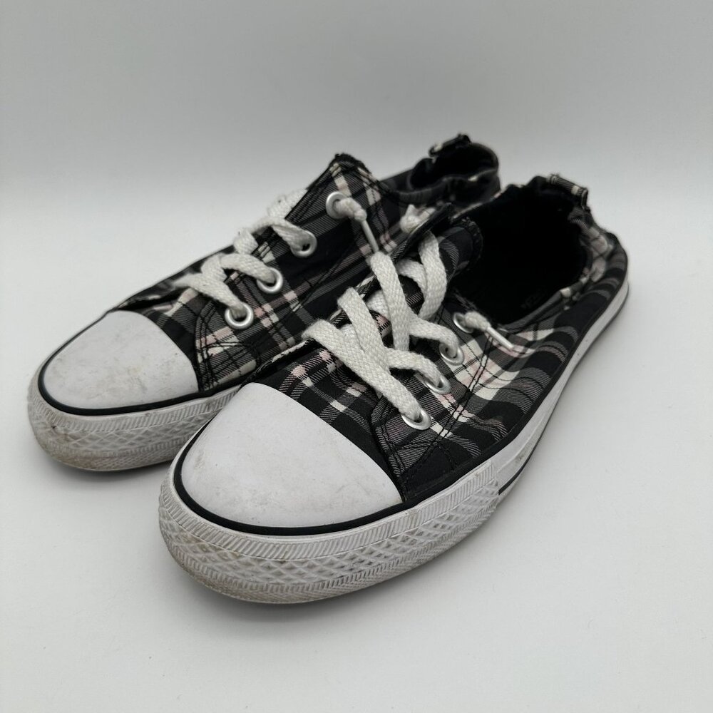 Plaid Low-Top Sneakers Womens 10 By Falls Creek Black/White With Lace-Up Detail
